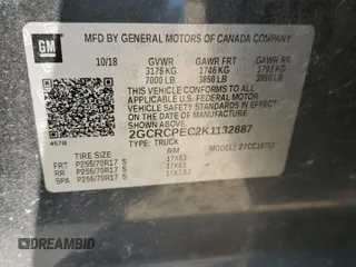 2019 Chevrolet Silverado 1500 LT with VIN 2GCRCPEC2K1132887, listed as a Copart auction lot 49436985 with 87,520 mi miles and Salvage Title. Bid and sale history available at DreamBid. Image 12.