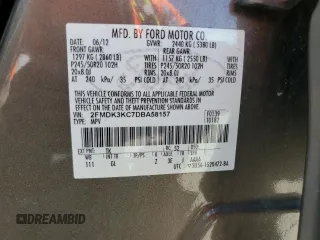 2013 Ford Edge Limited with VIN 2FMDK3KC7DBA58157, listed as a Copart auction lot 56159855 with 186,020 mi miles and Clean title. Bid and sale history available at DreamBid. Image 13.