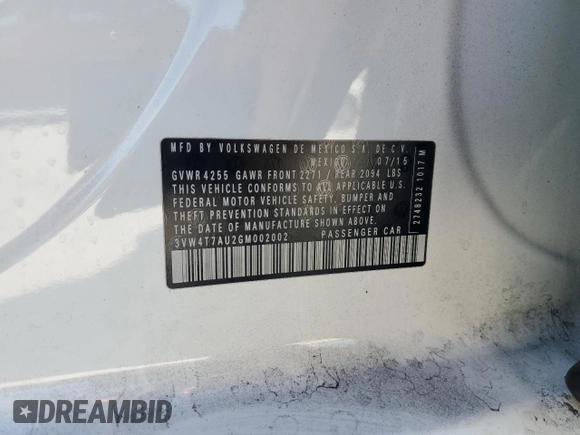 2016 Volkswagen Golf GTI Autobahn with VIN 3VW4T7AU2GM002002, listed as a Copart auction lot 84327094 with Not Provided miles and Salvage Title. Bid and sale history available at carsss.com. Image 15.