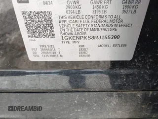 2024 GMC Acadia AWD AT4 z VIN 1GKENPKSHRJ155390, wystawiony jako IAAI lot #41510512 z przebiegiem Nie podano mil oraz . Historia ofert i sprzedaży dostępna na DreamBid. Obrazek 9.
