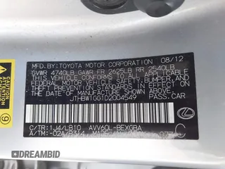2013 Lexus ES 300h Hybrid with VIN JTHBW1GG1D2004549, listed as a IAAI auction lot 41660519 with 240,391 mi miles. Bid and sale history available at carsss.com. Image 9.