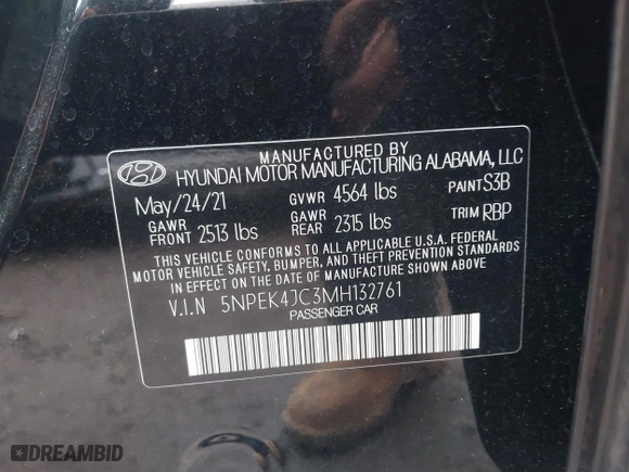 2021 Hyundai Sonata N Line with VIN 5NPEK4JC3MH132761, listed as a IAAI auction lot 41511367 with 53,542 mi miles. Bid and sale history available at carsss.com. Image 9.