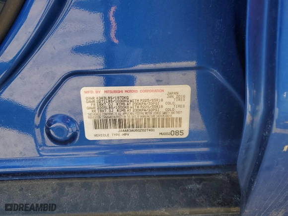 2016 Mitsubishi Outlander Sport 2.0 ES with VIN JA4AR3AU6GZ027491, listed as a Copart auction lot 45883455 with 53,758 mi miles and Salvage Title. Bid and sale history available at carsss.com. Image 13.
