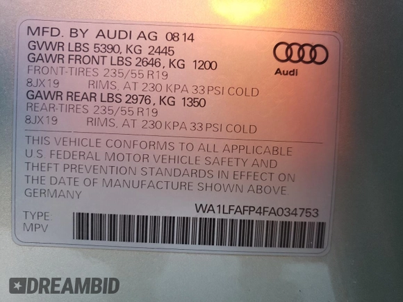 2015 Audi Q5 Premium Plus with VIN WA1LFAFP4FA034753, listed as a Copart auction lot 51499335 with 101,255 mi miles and Salvage title. Bid and sale history available at DreamBid. Image 15.