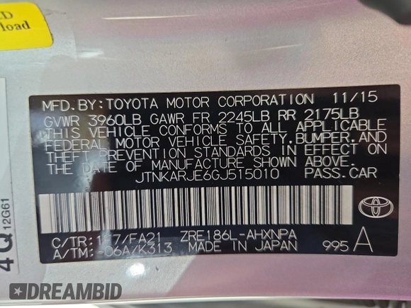 2016 Scion iM with VIN JTNKARJE6GJ515010, listed as a Copart auction lot 61593685 with 84,447 mi miles and Clean title. Bid and sale history available at DreamBid. Image 10.