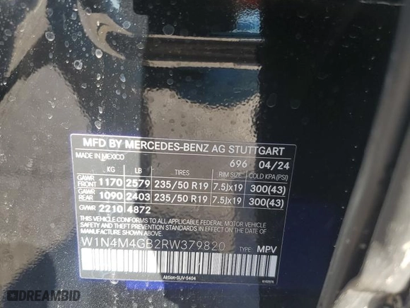 2024 Mercedes-Benz GLB with VIN W1N4M4GB2RW379820, listed as a Copart auction lot 74108804 with 0 mi miles and Salvage Title. Bid and sale history available at carsss.com. Image 14.