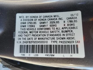 2012 Honda Civic Sdn EX-L with VIN 2HGFB2F92CH555510, listed as a Copart auction lot 49537865 with 146,558 mi miles and Salvage Title. Bid and sale history available at carsss.com. Image 14.