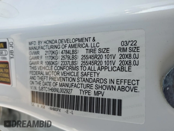 2022 Acura RDX w/A-Spec Package with VIN 5J8TC1H66NL002927, listed as a Copart auction lot 89269675 with 45,797 mi miles and Salvage Title. Bid and sale history available at carsss.com. Image 16.