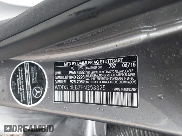 2015 Mercedes-Benz CLA 250 with VIN WDDSJ4EB7FN253325, listed as a IAAI auction lot 41322215 with 114,655 mi miles and . Bid and sale history available at DreamBid. Image 9.