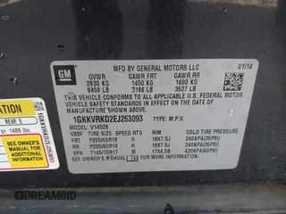 2014 GMC Acadia SLT with VIN 1GKKVRKD2EJ263093, listed as a IAAI auction lot 42182209 with 191,328 mi miles and . Bid and sale history available at DreamBid. Image 9.