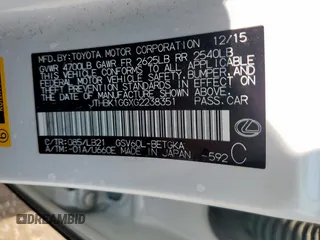 2016 Lexus ES 330 with VIN JTHBK1GGXG2238351, listed as a Copart auction lot 61238925 with 62,447 mi miles and Salvage title. Bid and sale history available at DreamBid. Image 12.