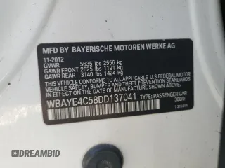 2013 BMW 7 Series 740Li with VIN WBAYE4C58DD137041, listed as a Copart auction lot 42958295 with 209,290 mi miles and Salvage title. Bid and sale history available at DreamBid. Image 12.