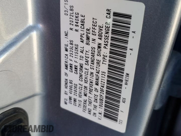 2015 Acura TLX V6 with VIN 19UUB2F39FA021135, listed as a Copart auction lot 47417085 with 104,997 mi miles and Salvage Title. Bid and sale history available at carsss.com. Image 14.