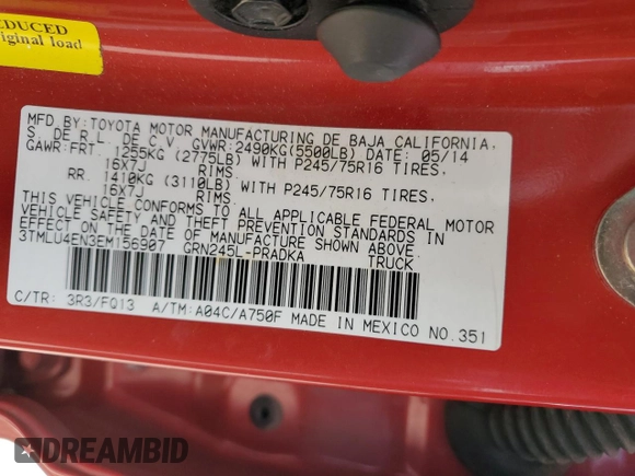 2014 Toyota Tacoma with VIN 3TMLU4EN3EM156907, listed as a Copart auction lot 49350155 with 71,361 mi miles and Salvage Title. Bid and sale history available at DreamBid. Image 13.