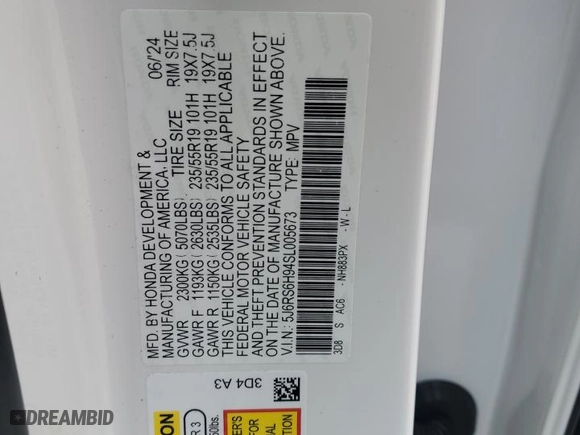 2025 Honda CR-V Hybrid Sport Touring with VIN 5J6RS6H94SL005673, listed as a Copart auction lot 43271465 with 6,783 mi miles and Salvage Title. Bid and sale history available at carsss.com. Image 12.