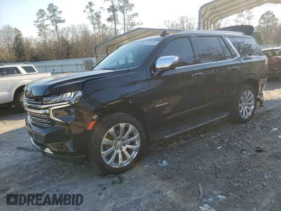 2021 Chevrolet Tahoe Premier with VIN 1GNSKSKD9MR321669, listed as a Copart auction lot 43282815 with 59,648 mi miles and Salvage title. Bid and sale history available at DreamBid. Image 1.