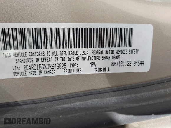 2013 Chrysler Town & Country Touring with VIN 2C4RC1BGXDR646625, listed as a IAAI auction lot 42248297 with 141,943 mi miles and . Bid and sale history available at DreamBid. Image 9.