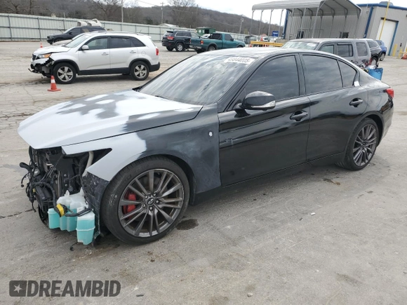 2017 Infiniti Q50 Red Sport 400 with VIN JN1FV7AP3HM850700, listed as a Copart auction lot 49844005 with 58,257 mi miles and Salvage title. Bid and sale history available at DreamBid. Image 1.