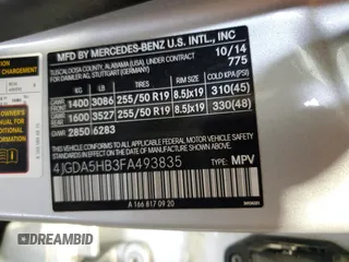 2015 Mercedes-Benz M 350 с VIN 4JGDA5HB3FA493835, выставлен на аукционе Copart как лот 65008435 с пробегом 103 772 миль миль и Чистый • Clean title. История ставок и продаж доступна на DreamBid. Изображение 13.