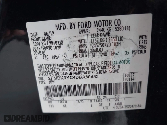 2013 Ford Edge Limited с VIN 2FMDK3KC4DBA60433, выставлен на аукционе IAAI как лот 42797388 с пробегом 152 477 миль миль и . История ставок и продаж доступна на DreamBid. Изображение 9.