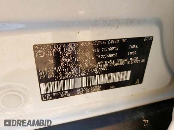 2023 Toyota RAV4 Hybrid XSE with VIN 2T3E6RFV5PW043640, listed as a Copart auction lot 64097125 with 13,686 mi miles and Salvage title. Bid and sale history available at DreamBid. Image 13.