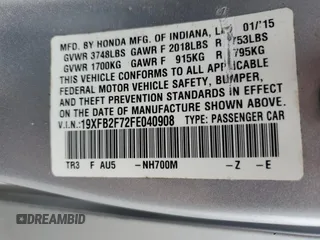 2015 Honda Civic Sedan SE with VIN 19XFB2F72FE040908, listed as a Copart auction lot 48019395 with 98,486 mi miles and Salvage Title. Bid and sale history available at carsss.com. Image 14.