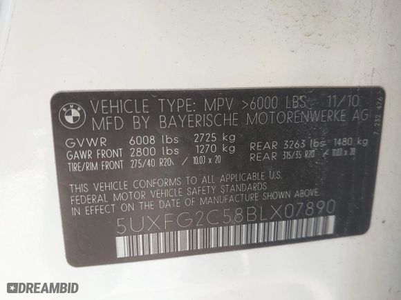 2011 BMW X6 35i with VIN 5UXFG2C58BLX07890, listed as a IAAI auction lot 42067800 with 144,367 mi miles. Bid and sale history available at carsss.com. Image 9.