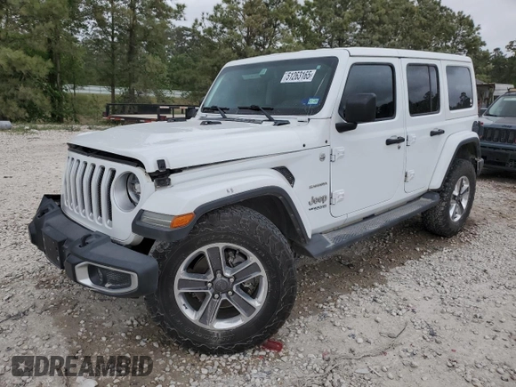 2018 Jeep Wrangler Unlimited Sahara with VIN 1C4HJXEG2JW118600, listed as a Copart auction lot 51263165 with 75,625 mi miles and Salvage Title. Bid and sale history available at carsss.com. Image 1.