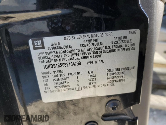 2008 GMC Envoy SLE2 with VIN 1GKDS13S082134798, listed as a Copart auction lot 47585755 with 219,179 mi miles and Salvage Title. Bid and sale history available at carsss.com. Image 13.