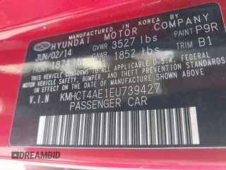 2014 Hyundai Accent GLS with VIN KMHCT4AE1EU739427, listed as a IAAI auction lot 42101934 with 29,298 mi miles and . Bid and sale history available at carsss.com. Image 9.