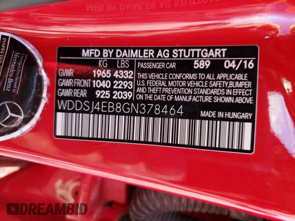 2016 Mercedes-Benz CLA with VIN WDDSJ4EB8GN378464, listed as a Copart auction lot 67068052 with 68,283 mi miles. Bid and sale history available at carsss.com. Image 10.