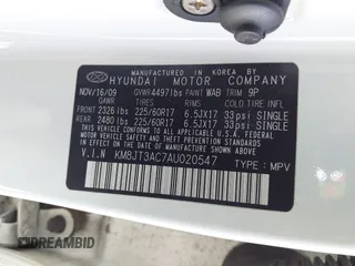 2010 Hyundai Tucson GLS with VIN KM8JT3AC7AU020547, listed as a IAAI auction lot 42014150 with 106,559 mi miles and . Bid and sale history available at DreamBid. Image 9.