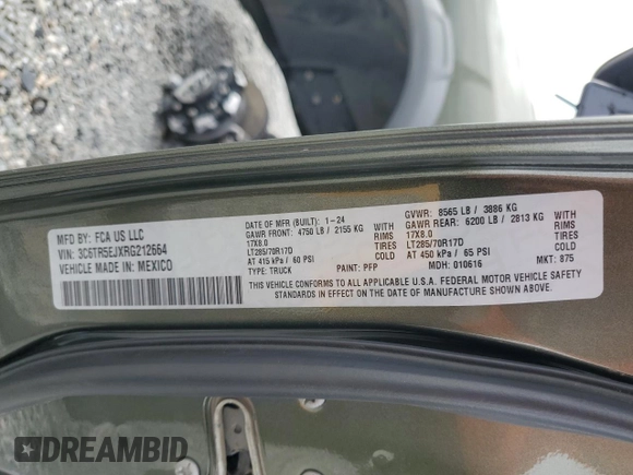 2024 Ram 2500 Power Wagon с VIN 3C6TR5EJXRG212664, выставлен на аукционе Copart как лот 54608615 с пробегом 20 925 миль миль и Списание • Salvage title. История ставок и продаж доступна на DreamBid. Изображение 12.