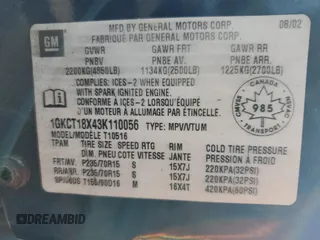 2003 GMC Jimmy z VIN 1GKCT18X43K110056, wystawiony jako Copart lot #48671585 z przebiegiem 272 867 mil mil oraz Czysty tytuł • Clean title. Historia ofert i sprzedaży dostępna na DreamBid. Obrazek 14.