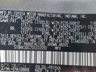 2013 Toyota Sienna LE AAS with VIN 5TDKK3DC7DS332092, listed as a IAAI auction lot 42676665 with 121,481 mi miles and . Bid and sale history available at DreamBid. Image 9.