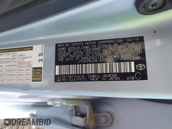 2014 Toyota Prius Two z VIN JTDZN3EUXEJ003236, wystawiony jako IAAI lot #42054565 z przebiegiem 187 788 mil mil oraz . Historia ofert i sprzedaży dostępna na DreamBid. Obrazek 9.