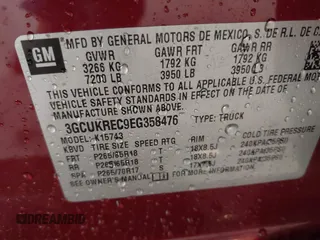 2014 Chevrolet Silverado 1500 LT with VIN 3GCUKREC9EG358476, listed as a IAAI auction lot 41866756 with 210,880 mi miles and . Bid and sale history available at DreamBid. Image 9.