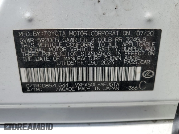 2020 Lexus LS 500 with VIN JTHD51FF1L5012023, listed as a Copart auction lot 61991634 with 128,757 mi miles and Salvage title. Bid and sale history available at DreamBid. Image 12.