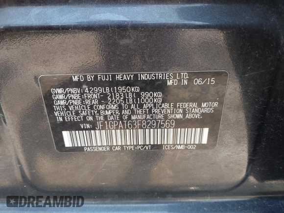 2015 Subaru Impreza Special Sports Premium с VIN JF1GPAT63F8297569, выставлен на аукционе IAAI как лот 42336020 с пробегом 80 944 миль миль и . История ставок и продаж доступна на DreamBid. Изображение 9.