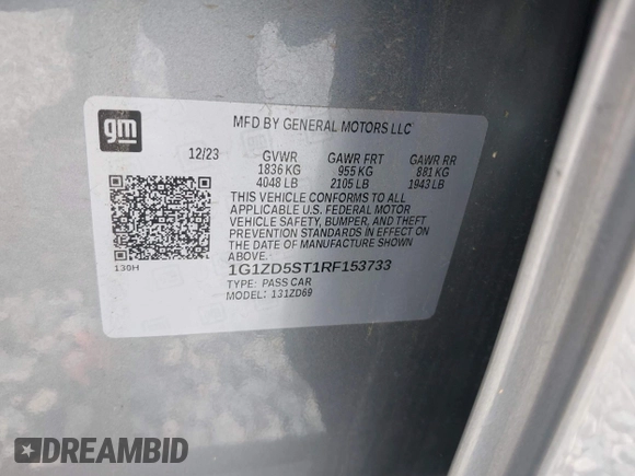 2024 Chevrolet Malibu LT with VIN 1G1ZD5ST1RF153733, listed as a IAAI auction lot 42217016 with 34,843 mi miles and . Bid and sale history available at DreamBid. Image 9.
