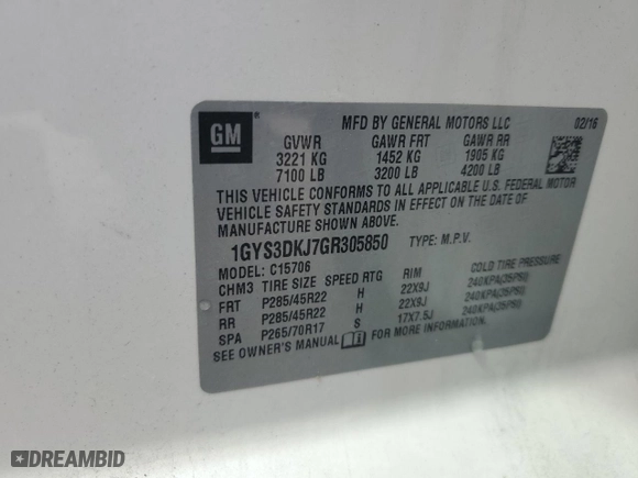 2016 Cadillac Escalade Platinum with VIN 1GYS3DKJ7GR305850, listed as a Copart auction lot 72244924 with 108,271 mi miles and Salvage Title. Bid and sale history available at carsss.com. Image 14.