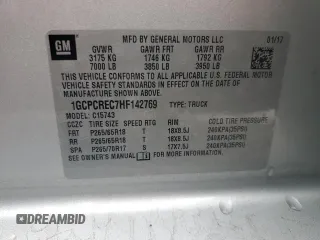 2017 Chevrolet Silverado 1500 LT with VIN 1GCPCREC7HF142769, listed as a Copart auction lot 45243175 with 188,038 mi miles and Salvage Title. Bid and sale history available at DreamBid. Image 14.