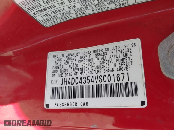 1997 Acura Integra LS z VIN JH4DC4354VS001671, wystawiony jako IAAI lot #42033394 z przebiegiem 86 590 mil mil oraz . Historia ofert i sprzedaży dostępna na DreamBid. Obrazek 9.
