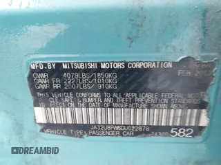 2013 Mitsubishi Lancer GT with VIN JA32U8FW6DU022878, listed as a IAAI auction lot 42449708 with 121,869 mi miles and . Bid and sale history available at DreamBid. Image 9.