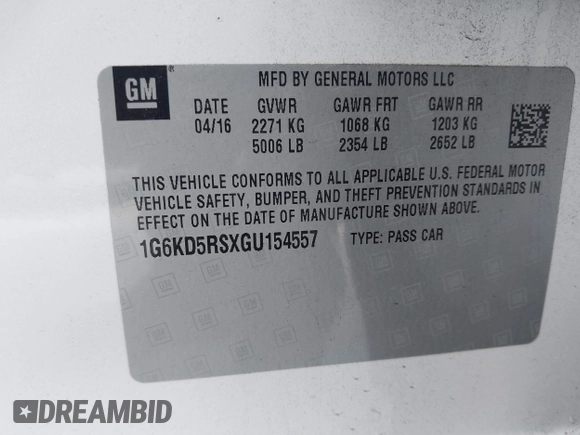 2016 Cadillac CT6 Luxury AWD with VIN 1G6KD5RSXGU154557, listed as a IAAI auction lot 41550199 with 102,536 mi miles and . Bid and sale history available at DreamBid. Image 9.