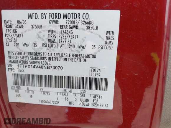 2006 Ford F-150 XLT с VIN 1FTPX14V46NB73070, выставлен на аукционе IAAI как лот 42470094 с пробегом 149 898 миль миль и . История ставок и продаж доступна на DreamBid. Изображение 9.