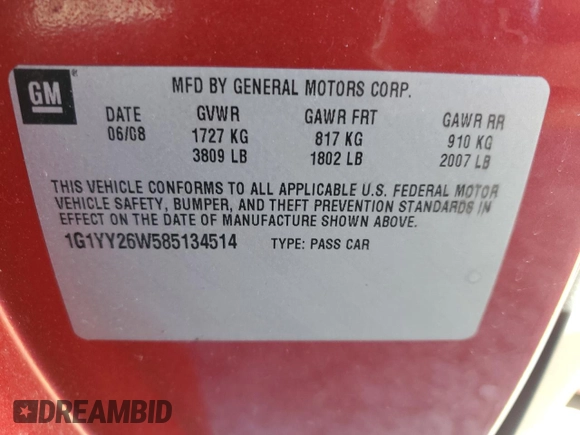 2008 Chevrolet Corvette with VIN 1G1YY26W585134514, listed as a Copart auction lot 45059565 with 101,599 mi miles and Salvage Title. Bid and sale history available at carsss.com. Image 14.