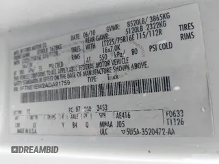 2010 Ford Econoline Cargo Commercial with VIN 1FTNE1EW2ADA91759, listed as a IAAI auction lot 41679181 with 287,584 mi miles and . Bid and sale history available at carsss.com. Image 9.
