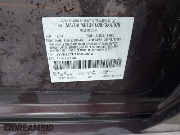 2010 Mazda 6 i Touring Plus z VIN 1YVHZ8CH7A5M28512, wystawiony jako IAAI lot #42447945 z przebiegiem 195 073 mil mil oraz . Historia ofert i sprzedaży dostępna na DreamBid. Obrazek 9.