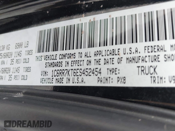 2014 Ram 1500 Express with VIN 1C6RR7KT6ES452454, listed as a IAAI auction lot 42306392 with 220,452 mi miles and . Bid and sale history available at DreamBid. Image 9.